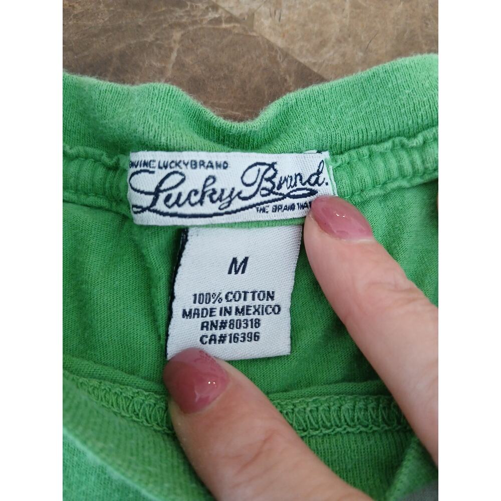 Vintage Y2k Lucky Brand Green T Shirt Womens Fitted Babydoll Size Medium - Picture 3 of 5